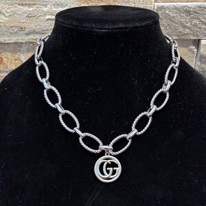 Elegant Silver Chain Necklace with Logo Pendant